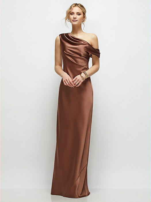 Vestido de fiesta Jimiss con escote asimétrico, hombros descubiertos, sin mangas, espalda descubierta y largo hasta el suelo