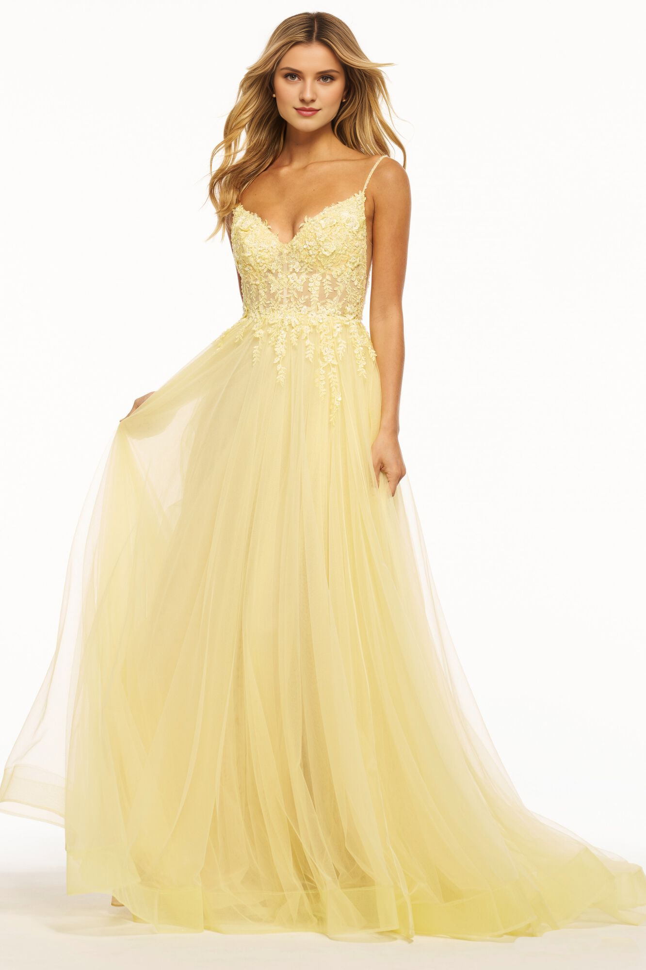 Chiffon A-line dress with lace back straps and floor length Prom dress