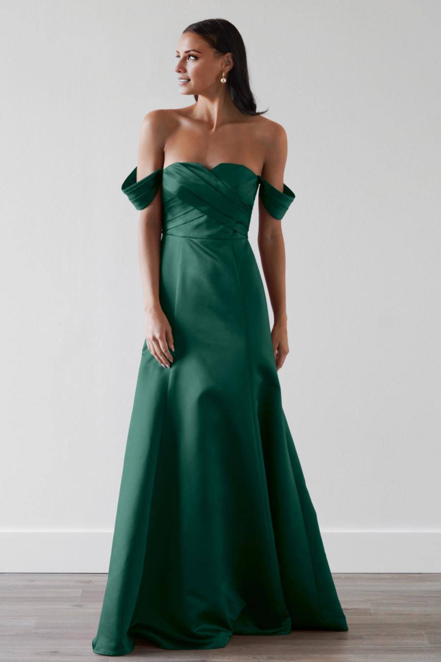 Vestido de noche Jimiss con hombros descubiertos, plisado, sin espalda y largo hasta el suelo