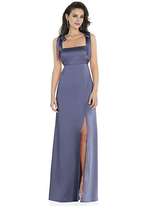 Vestido de fiesta Jimiss con escote cuadrado, hombros descubiertos, sin mangas, espalda descubierta, abertura lateral y largo hasta el suelo