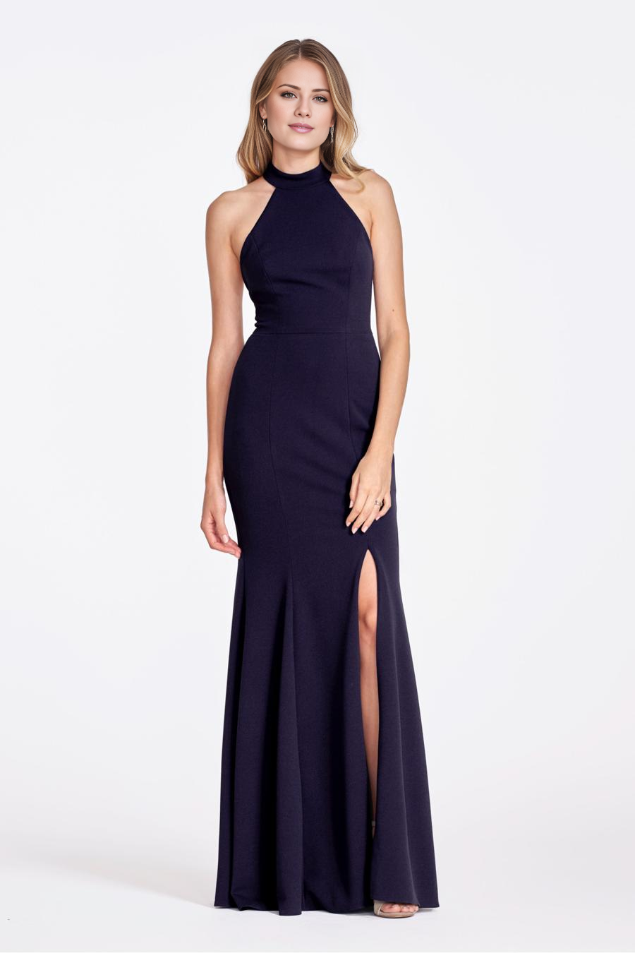 Vestido de noche Jimiss con cuello colgante, sin mangas, espalda descubierta, abertura lateral y largo hasta el suelo