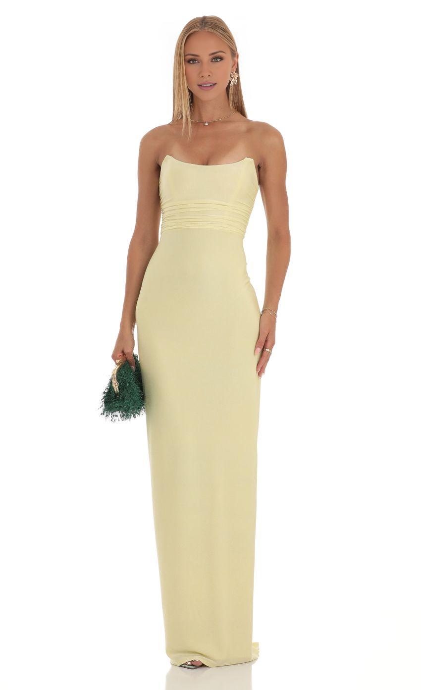 Vestido de fiesta Jimiss con hombros descubiertos, sin mangas, sin tirantes, sin espalda y largo hasta el suelo