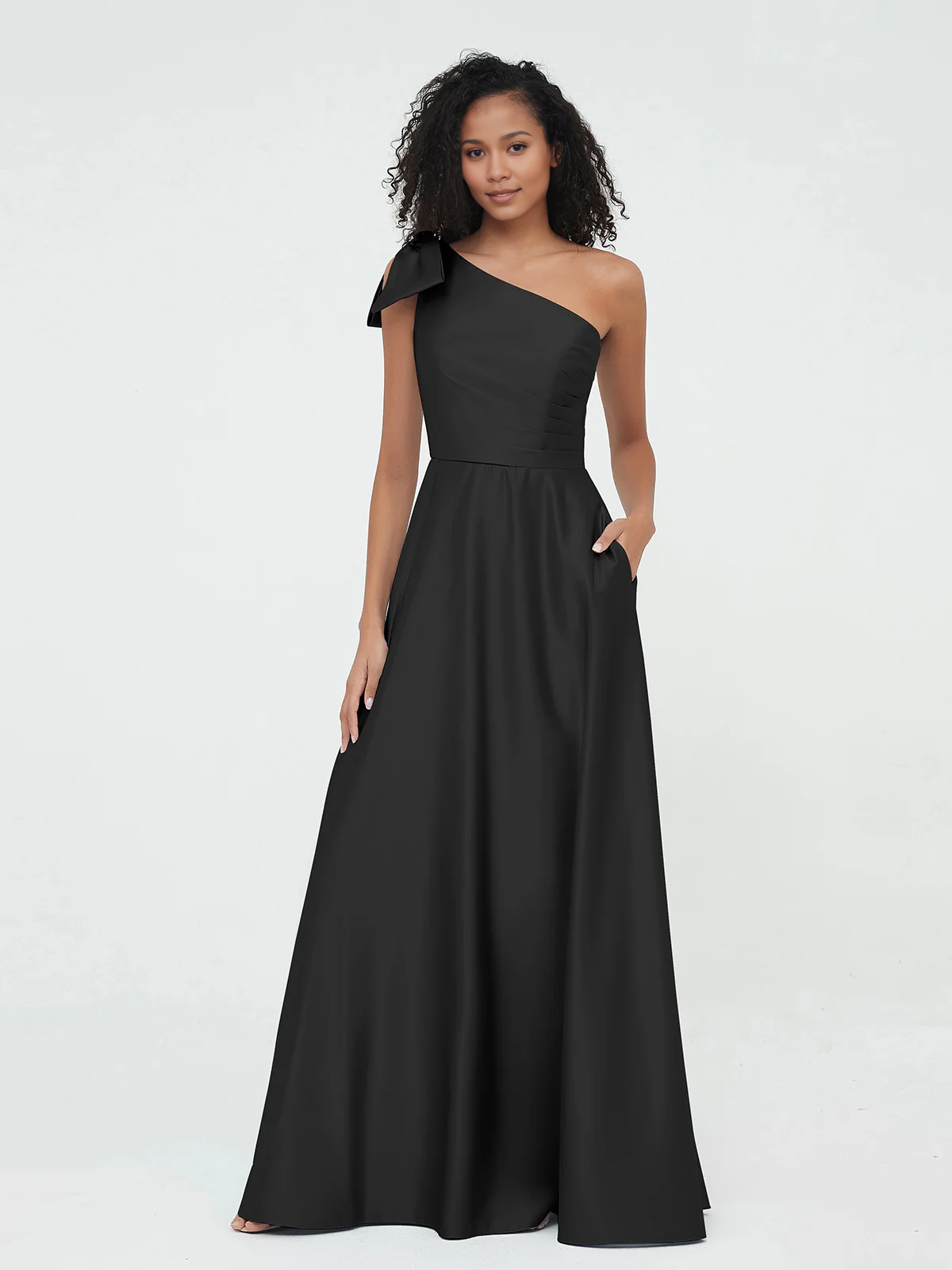 Sky Blue Satin A-Line Floor-Length One Shoulder Bridesmaid Dress