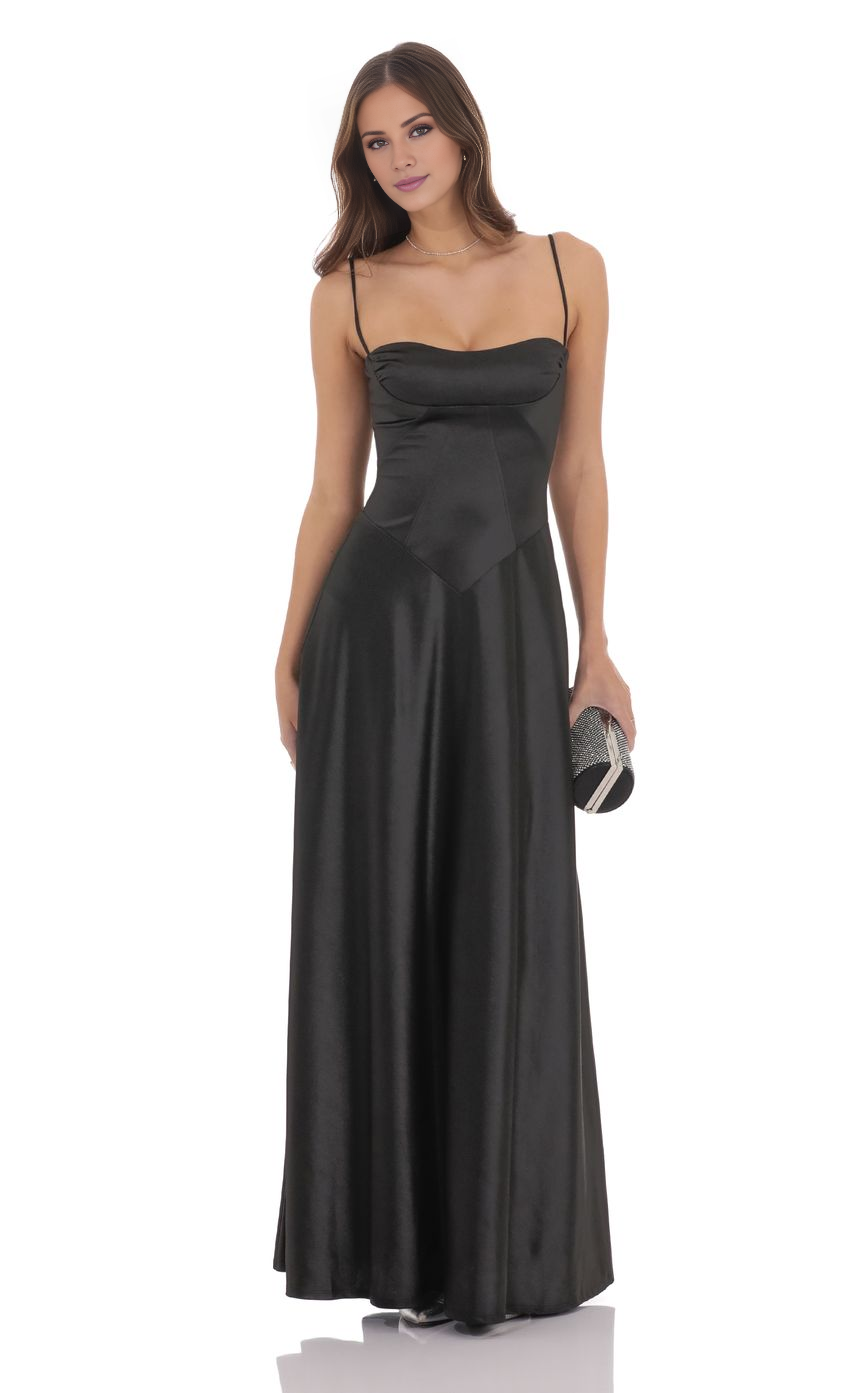 Vestido de fiesta Jimiss con escote corazón, sin mangas, tirantes finos, sin espalda y largo hasta el suelo
