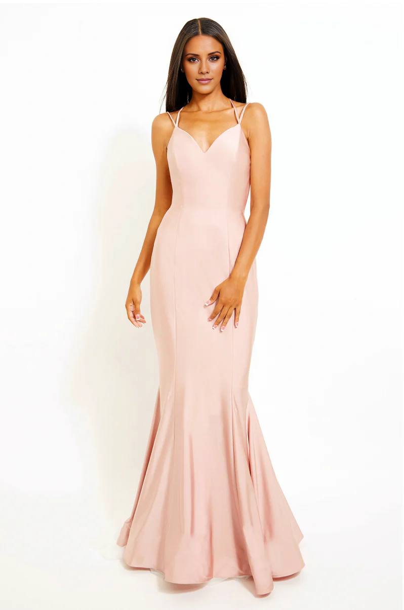 Vestido de fiesta Jimiss de sirena, escote en V, hombros descubiertos, sin mangas, tirantes finos, sin espalda y largo hasta el suelo