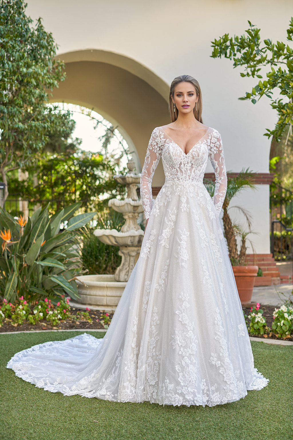 Vestido de novia largo hasta el suelo, con manga larga y corsé ajustado fantasma en forma de A