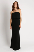 Black Crepe Sheath/column Floor-Length Dress with Bodice Overlay