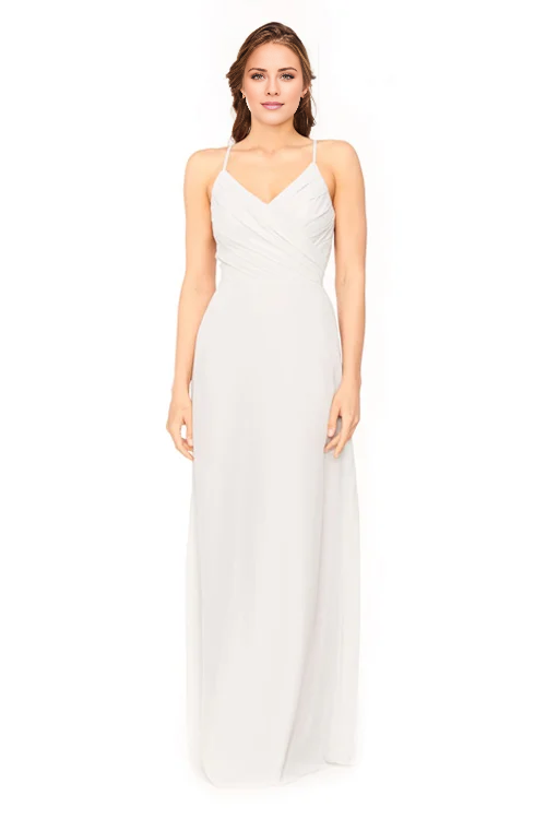 Vestido de fiesta Jimiss con escote en V, hombros descubiertos, sin mangas, tirantes finos, espalda descubierta y largo hasta el suelo