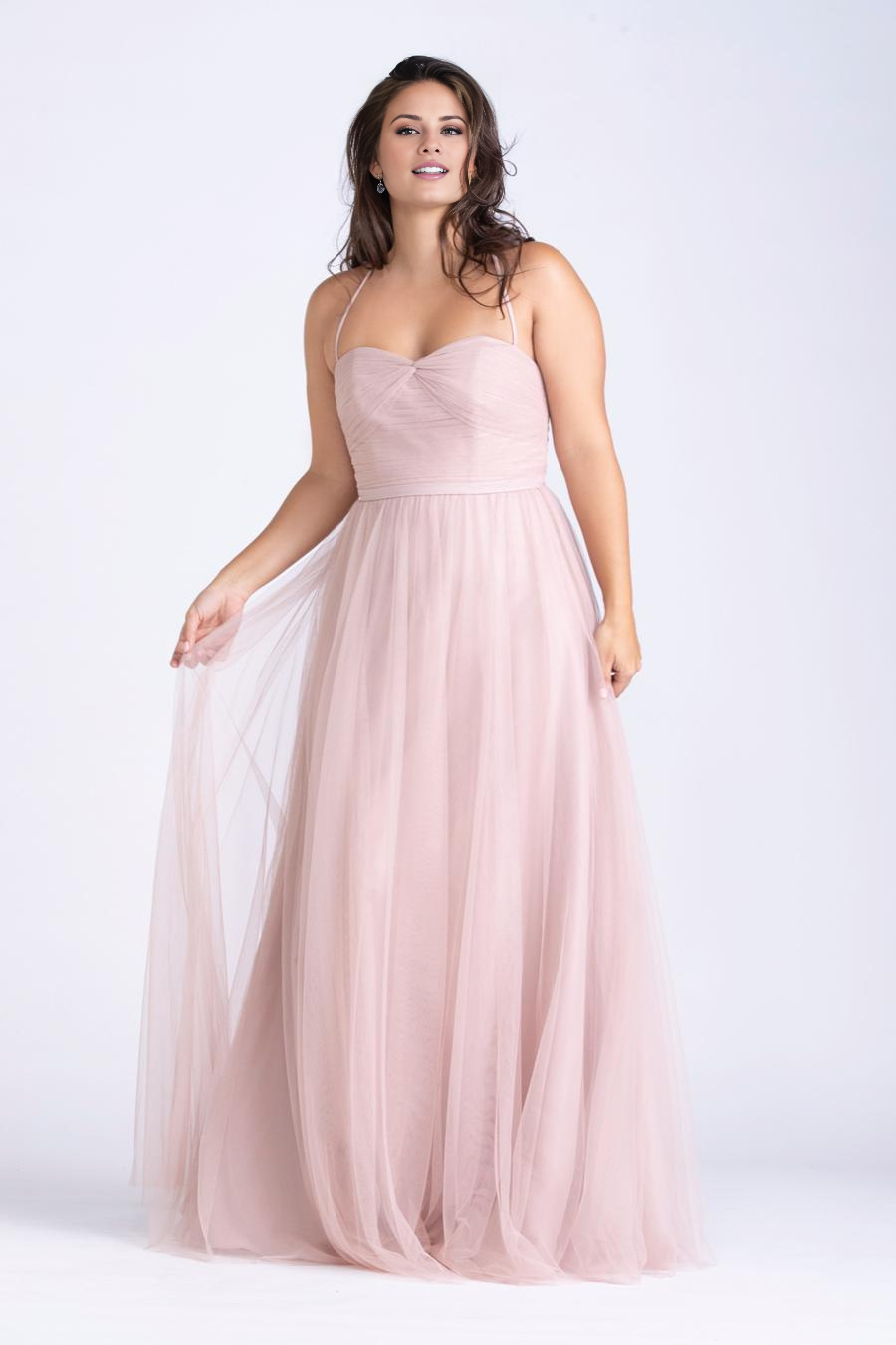 Blushing Pink Tulle A-Line Floor-Length Bridesmaid Dress