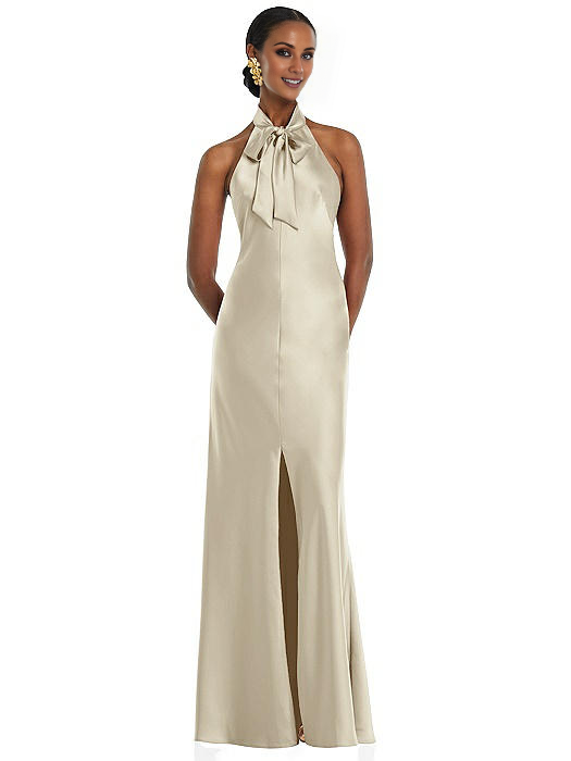 Vestido de fiesta Jimiss con escote halter, hombros descubiertos, sin mangas, espalda descubierta, abertura lateral y largo hasta el suelo