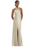 Vestido de fiesta Jimiss con escote halter, hombros descubiertos, sin mangas, espalda descubierta, abertura lateral y largo hasta el suelo