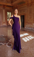 Mulberry Crepe Sheath One Shoulder Floor-Length Gown with Ruffle Skirt