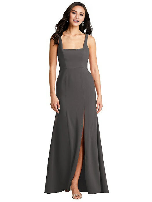 Vestido de fiesta Jimiss con escote cuadrado, hombros descubiertos, sin mangas, espalda descubierta, abertura lateral y largo hasta el suelo