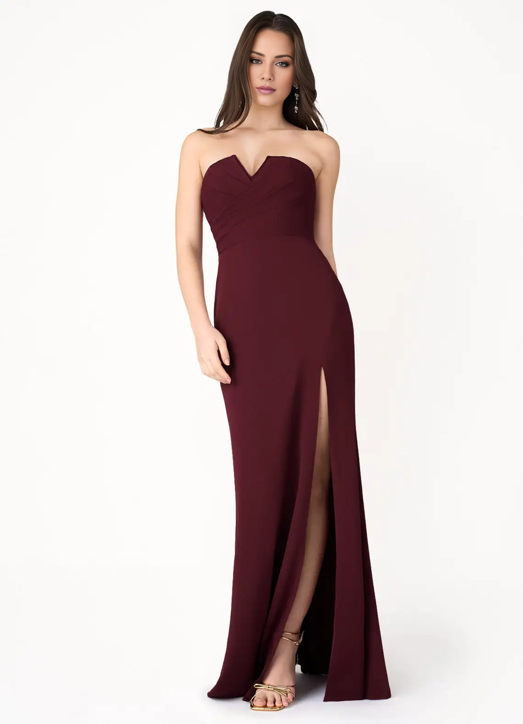 Vestido de fiesta Jimiss sin tirantes, con aberturas laterales, espalda descubierta y largo hasta el suelo 
