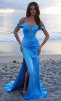 Vestido de noche Jimiss con escote en V, espalda plisada, cremallera, abertura lateral y largo hasta el suelo 