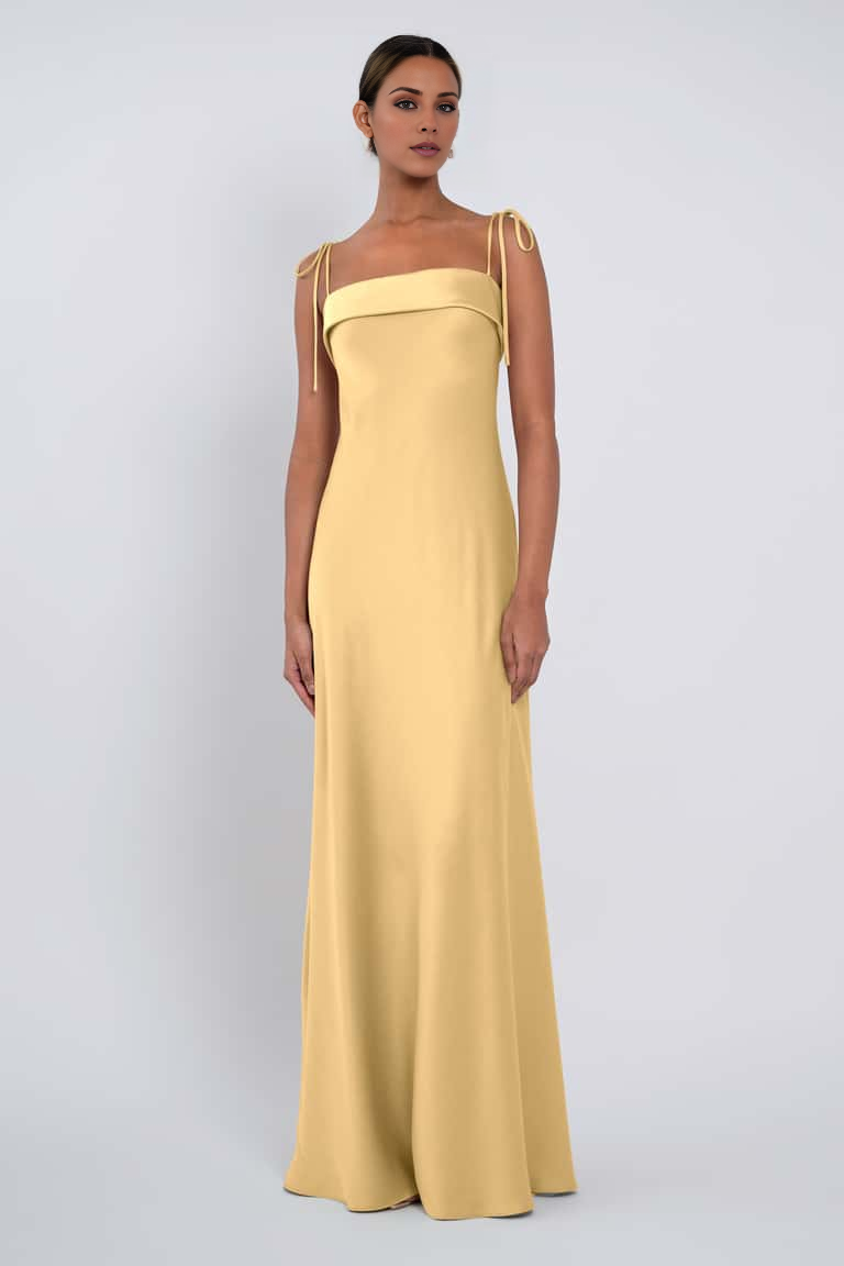 Vestido de fiesta Jimiss con escote cuadrado, hombros descubiertos, sin mangas, tirantes finos, espalda descubierta y largo hasta el suelo