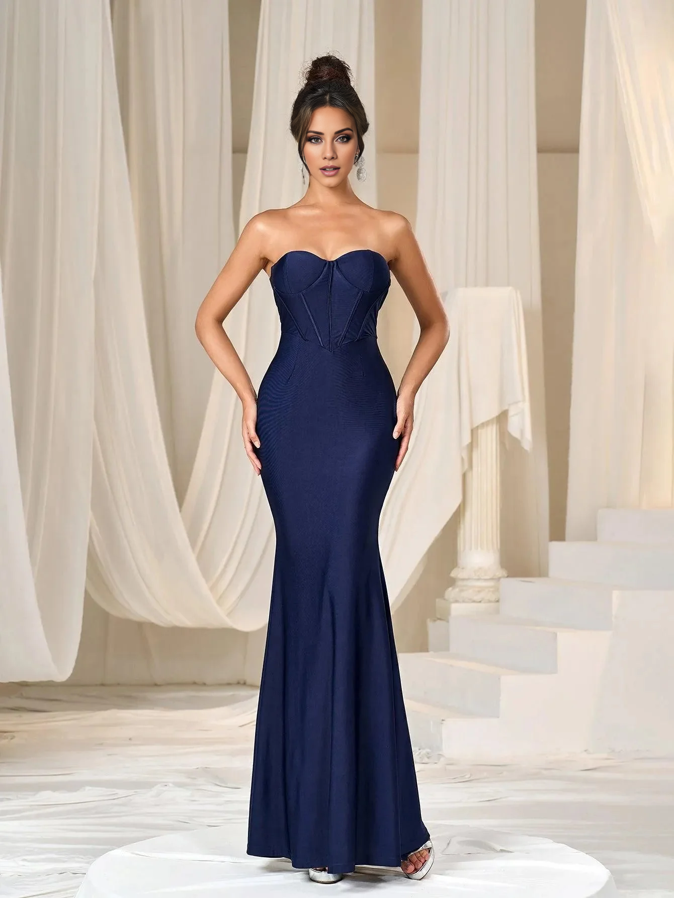 Mermaid strapless heart-shaped corset and floor length formal dress