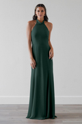 Vestido de noche Jimiss con escote halter, hombros descubiertos, sin mangas, espalda descubierta y largo hasta el suelo