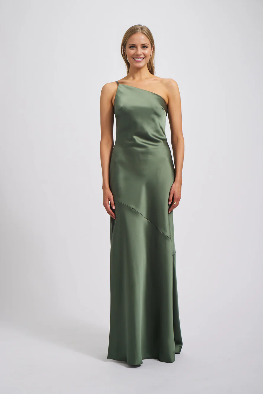 Vestido de fiesta Jimiss con cuello asimétrico, hombros descubiertos, sin mangas, espalda descubierta, abertura lateral y largo hasta el suelo