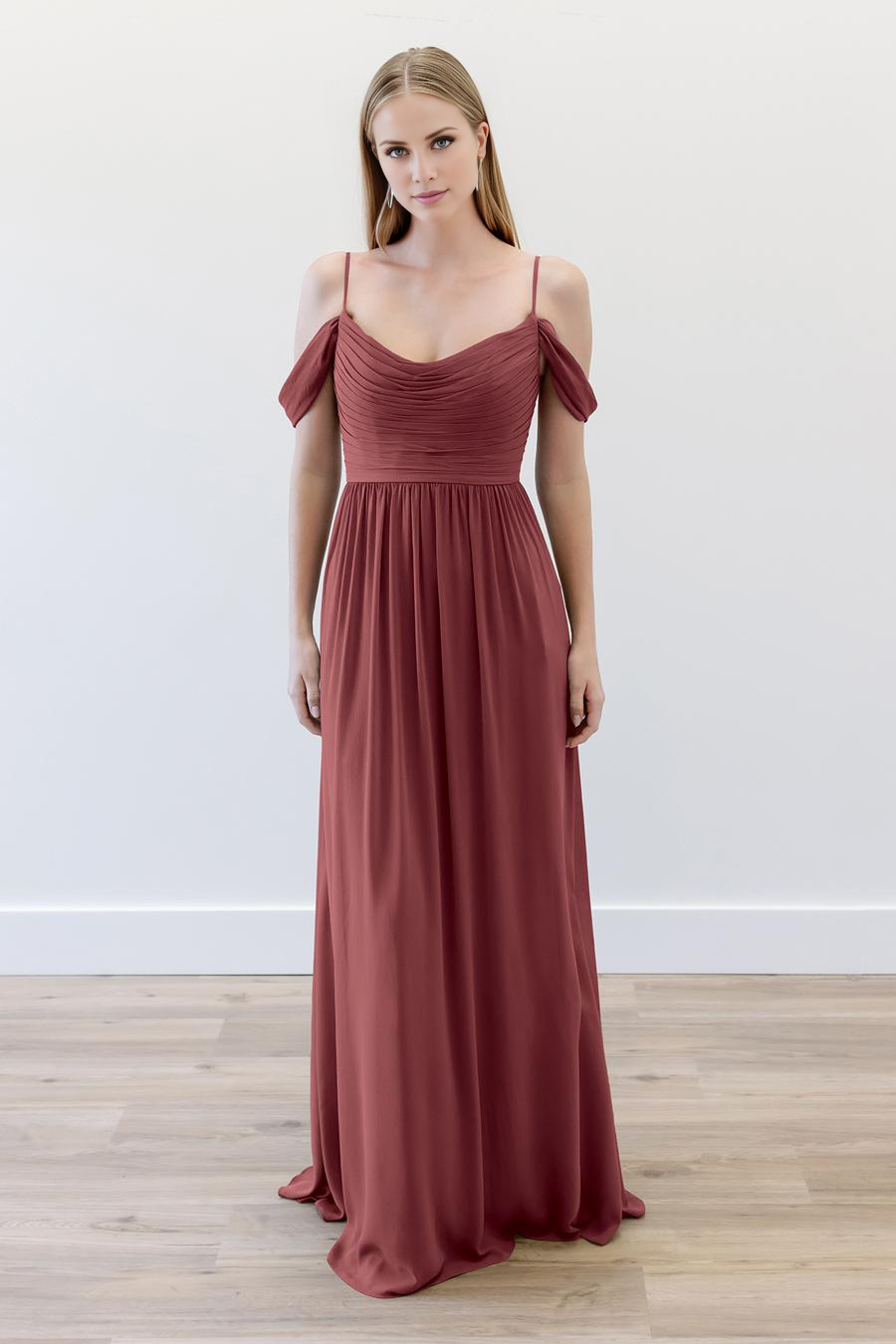 Vestido de noche Jimiss con escote barco, sin mangas, tirantes finos, plisado, sin espalda y largo hasta el suelo