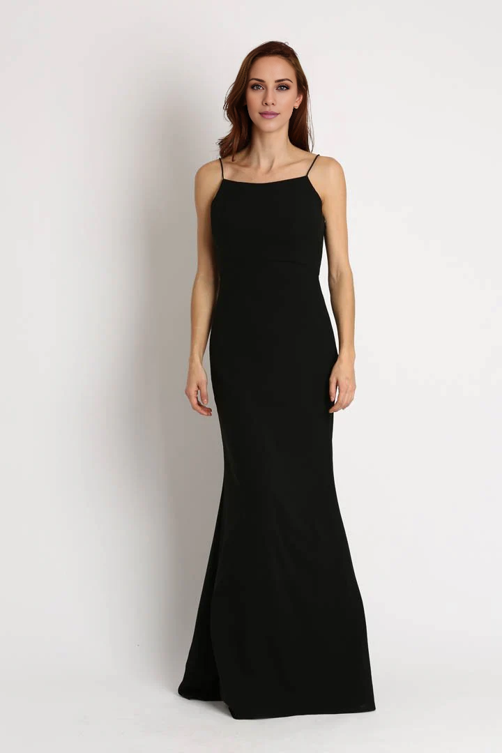 Vestido de noche Jimiss con escote cuadrado, hombros descubiertos, sin mangas, tirantes finos, espalda descubierta y largo hasta el suelo