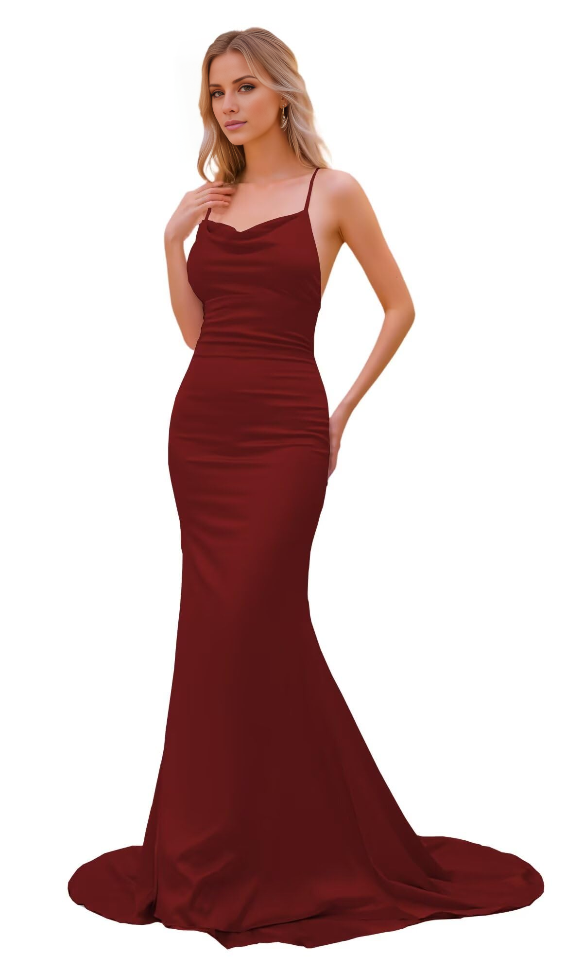 Satin high neck bridesmaid dress long women's slim shoulder strap fishtail dress formal dress