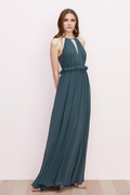 Vestido de noche Jimiss con cuello redondo, sin mangas, detalles plisados y largo hasta el suelo