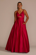 Vestido de fiesta Jimiss con escote en V, espalda descubierta, sin mangas, con tirantes finos y largo hasta el suelo