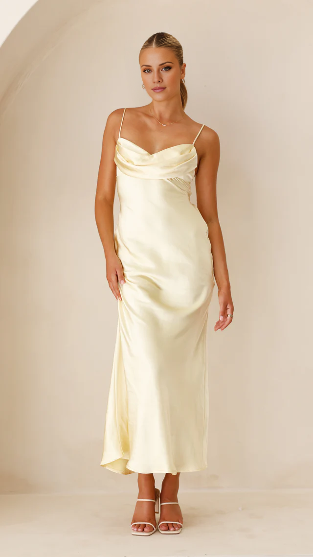 Vestido de fiesta Jimiss de corte A, cuello tipo bufanda, tirantes finos, espalda descubierta y largo hasta el suelo