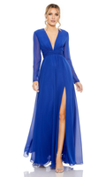 Vestido de noche Jimiss con escote en V, mangas largas, abertura lateral y largo hasta el suelo 