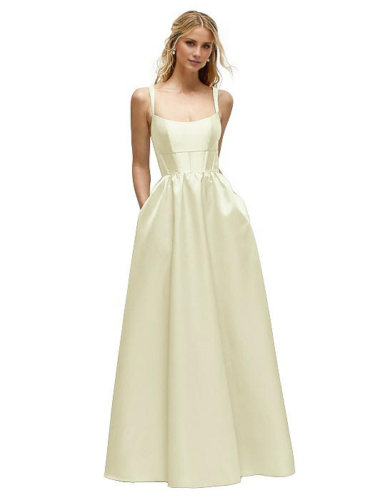 Vestido de fiesta Jimiss con escote cuadrado, hombros descubiertos, sin mangas, espalda descubierta y largo hasta el suelo