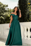 Vestido de fiesta Jimiss con hombros descubiertos, cuello, espalda descubierta y largo hasta el suelo