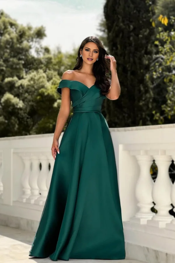 Vestido de fiesta Jimiss con hombros descubiertos, cuello, espalda descubierta y largo hasta el suelo