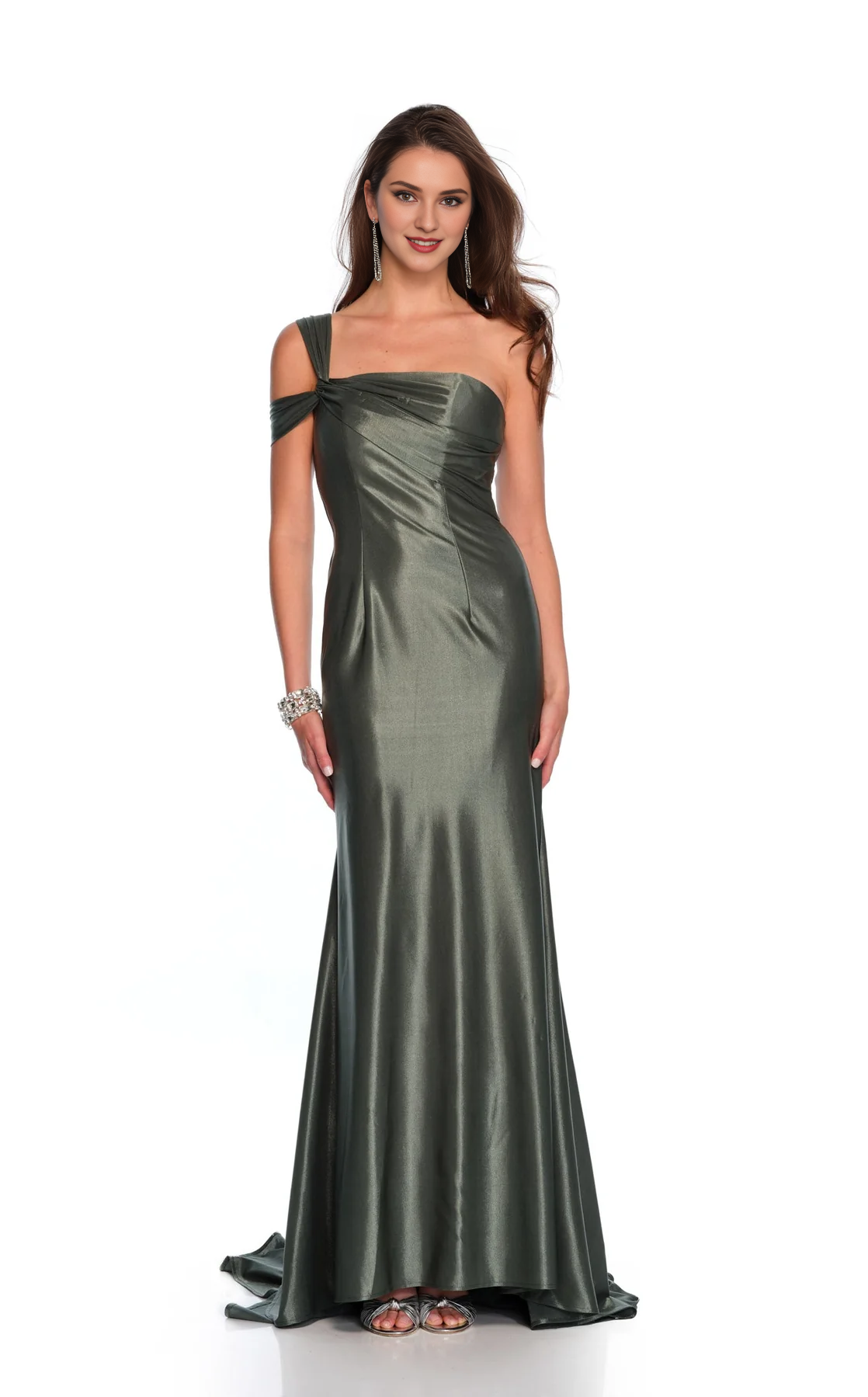 One shoulder collar satin mermaid backless and floor length Prom dress