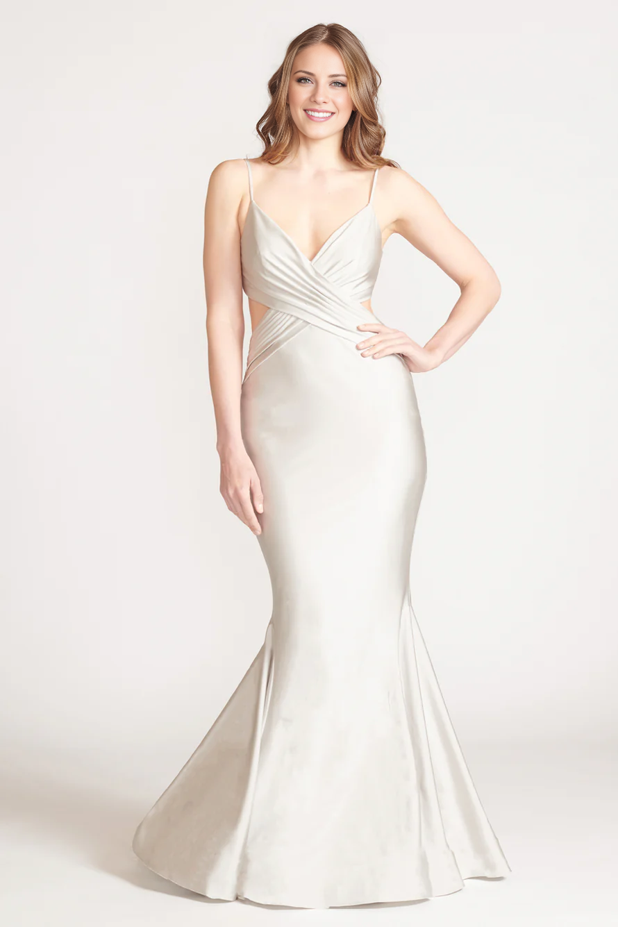 Vestido de fiesta Jimiss con escote en V, corte sirena, hombros descubiertos, sin mangas, tirantes finos, espalda descubierta y largo hasta el suelo