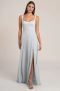 Vestido de noche Jimiss con escote corazón, hombros descubiertos, sin mangas, espalda descubierta, abertura lateral y largo hasta el suelo
