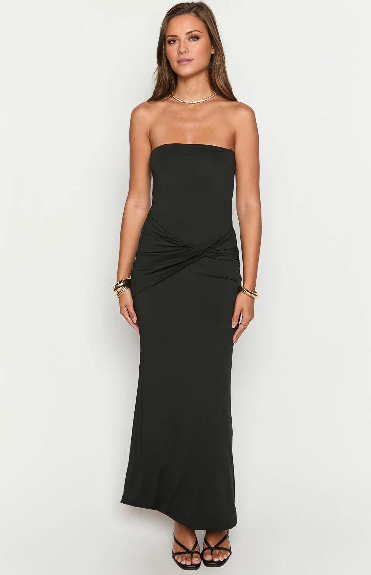 Vestido de fiesta Jimiss con hombros descubiertos, sin mangas, sin tirantes, sin espalda y largo hasta el suelo