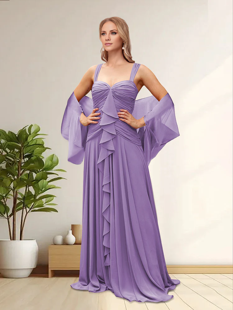 Tirantes finos con bordes con volantes y sin mangas, vestido formal para madre de la novia. 