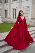Jimiss Long-sleeved V-neck chiffon prom dress