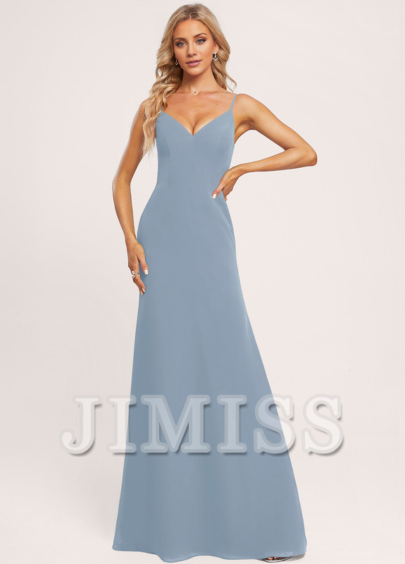 Vestido de dama de honor de gasa con escote en V y corte A