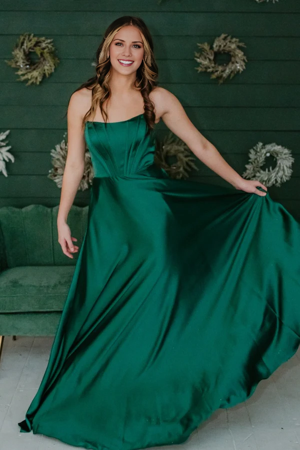 Vestido de noche minimalista Jimiss de corte A, escote barco, sin mangas, plisado, con lazo y largo hasta el suelo