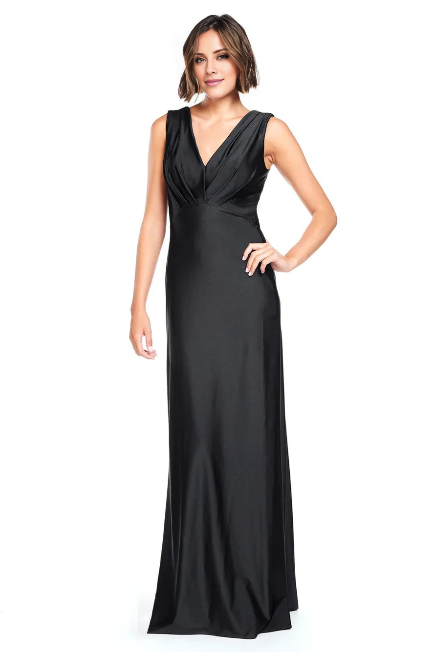 Vestido de noche Jimiss con escote en V, hombros descubiertos, sin mangas, espalda descubierta y largo hasta el suelo