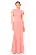 Vestido de fiesta Jimiss con escote barco, manga corta, sin espalda y largo hasta el suelo