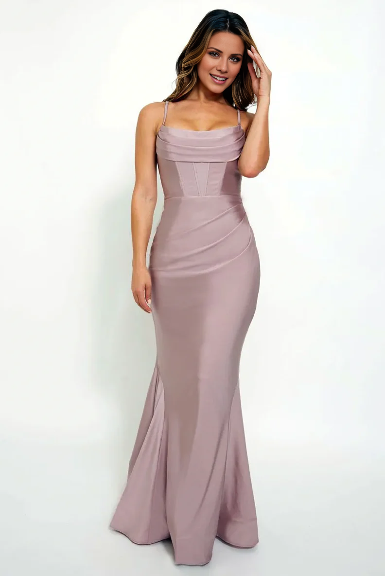 Vestido de noche Jimiss con escote cuadrado, hombros descubiertos, sin mangas, tirantes finos, espalda descubierta y largo hasta el suelo