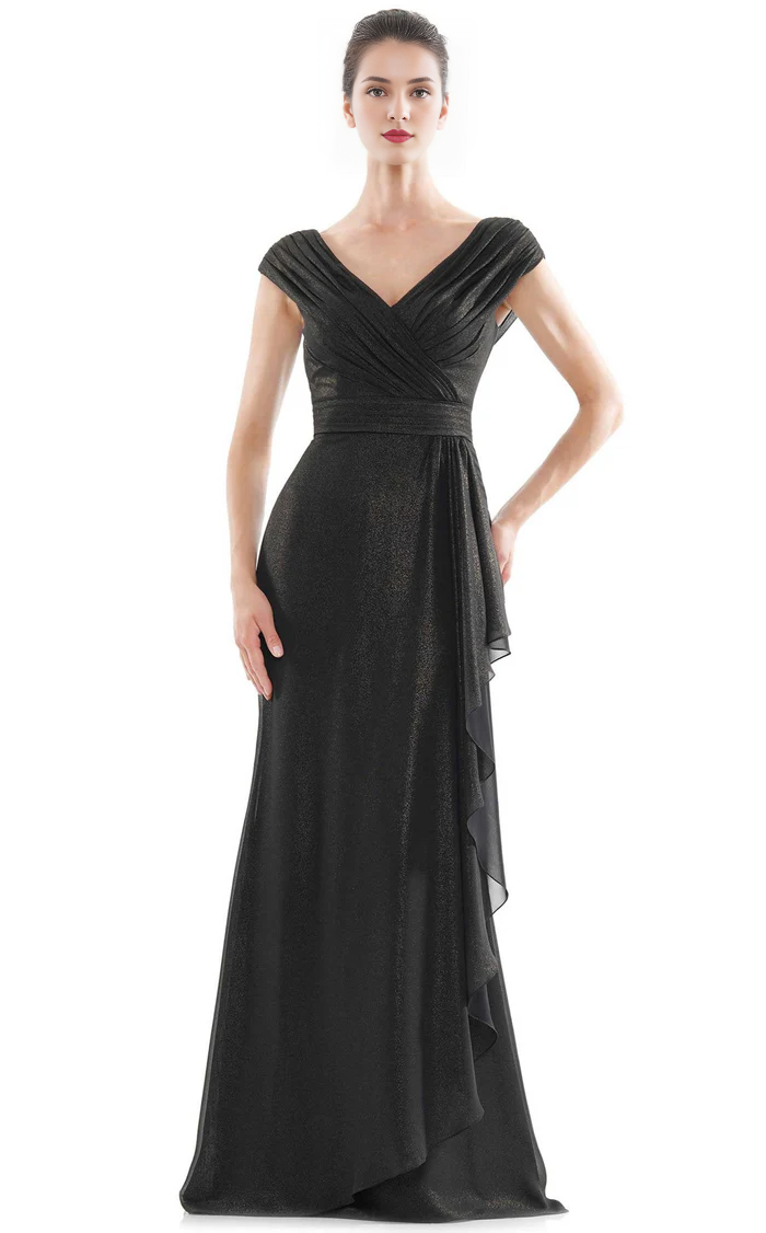 Sparkling V-neck with column shaped contours and floor length Prom dress