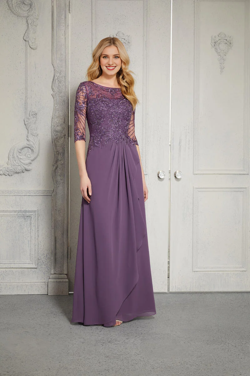 One collar bead embroidery chiffon and floor length mothers of the bride dresses