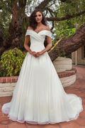 Ivory Satin Off-the-Shoulder A-Line Floor-Length Bridesmaid Dress