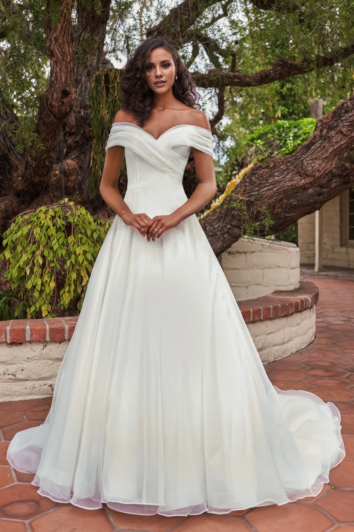 Ivory Satin Off-the-Shoulder A-Line Floor-Length Bridesmaid Dress