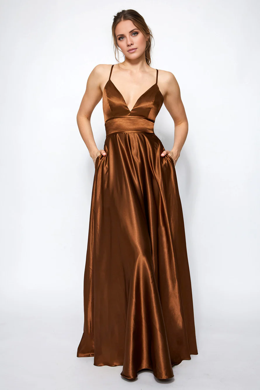 Vestido de fiesta Jimiss con escote en V, hombros descubiertos, sin mangas, tirantes finos, espalda descubierta y largo hasta el suelo