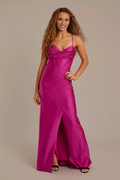 Vestido de fiesta Jimiss recto con escote en V, espalda descubierta, sin mangas, tirantes finos, aberturas laterales y largo hasta el suelo
